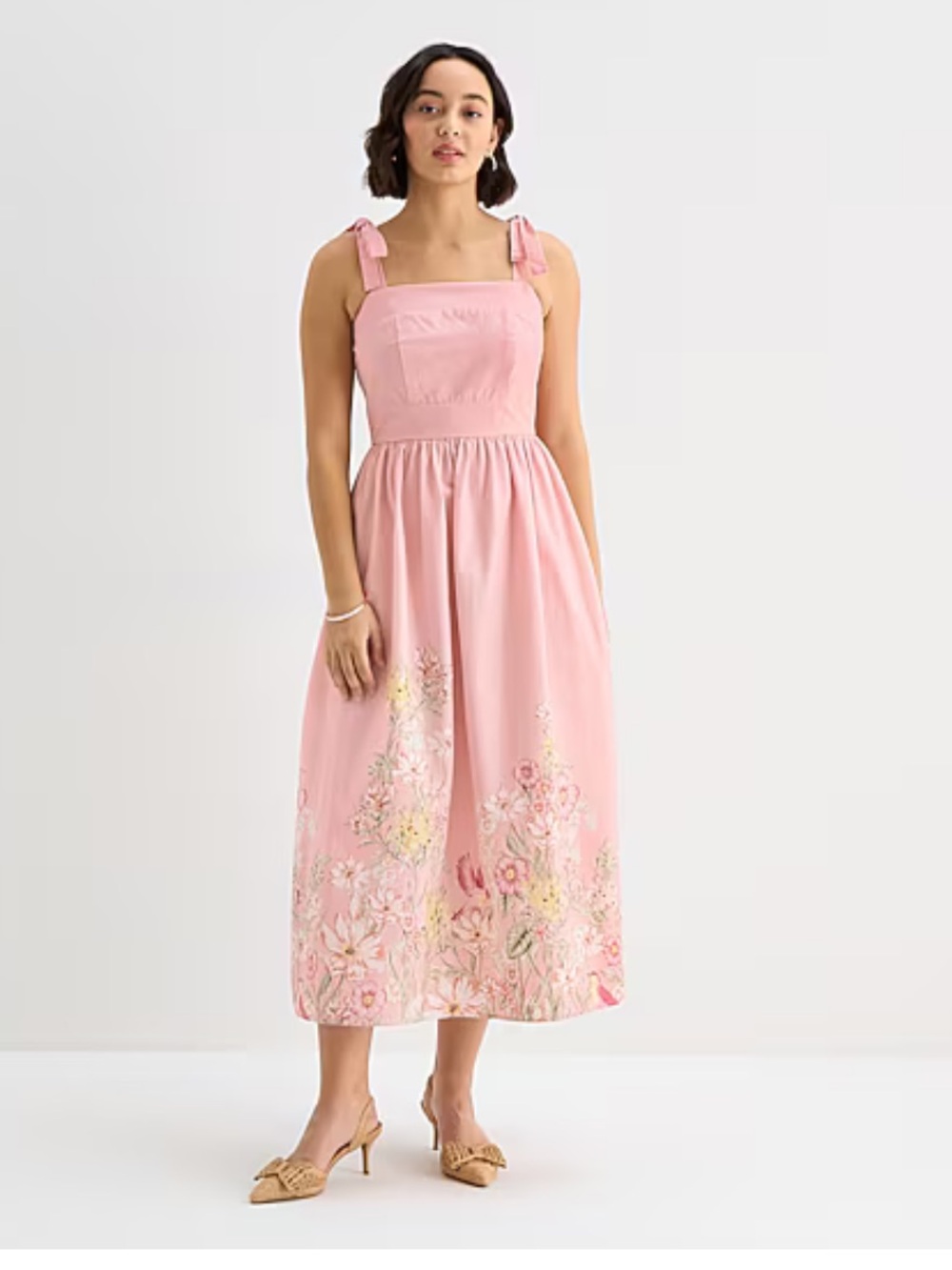 Womens pink floral Midi Fit + Flare Dress